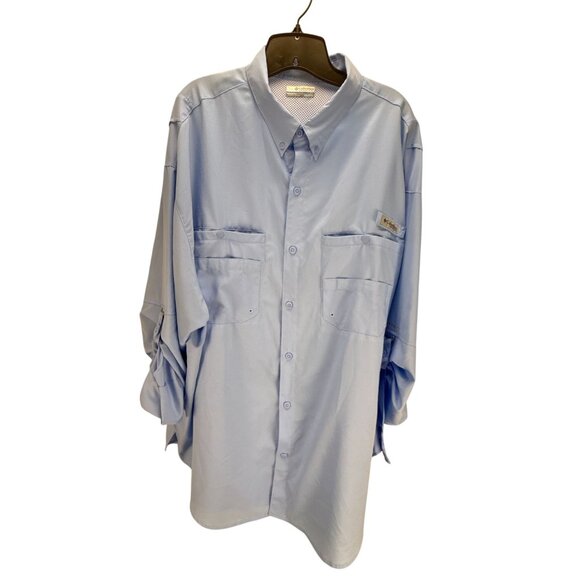 Columbia PFG Light Blue Shirt XXL Vented Button Up Pockets Fishing Outdoor - Picture 2 of 10